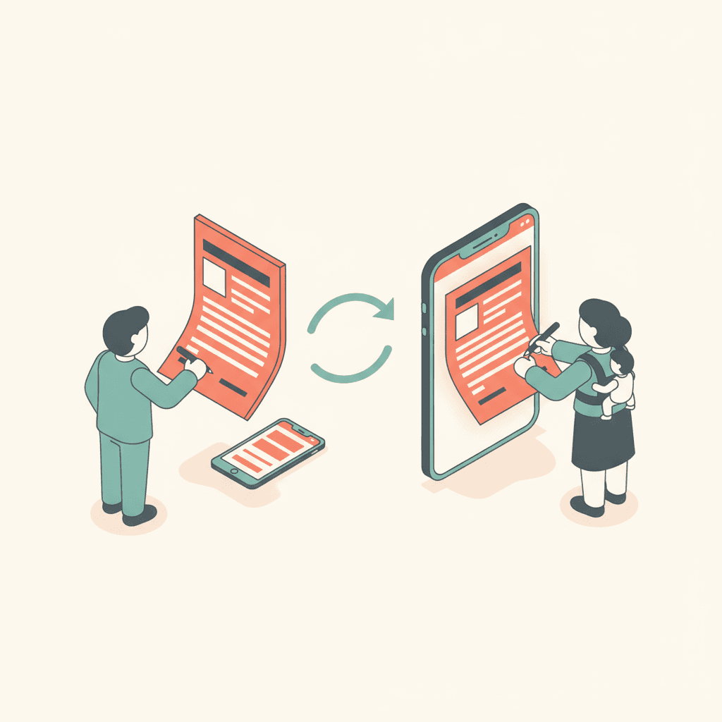 Clinician signs first, then parent e-signs on a phone
