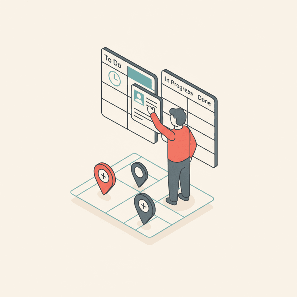Tasks organized across multiple clinic locations