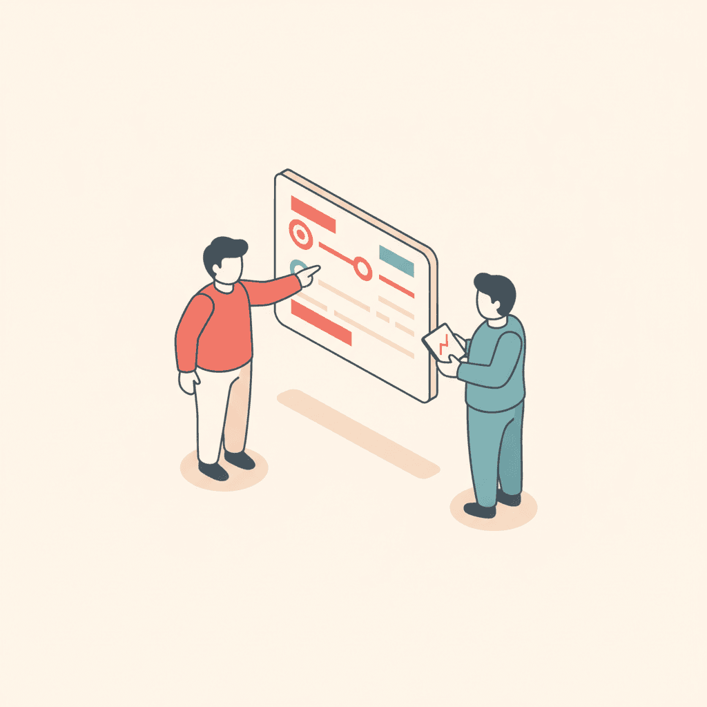 A small team collaborating around a shared plan